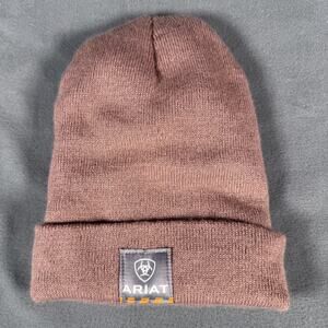 Ariat Hat Beanie Cuffed Knit Brown‎ Logo Patch Made in USA Mens Workwear Warm